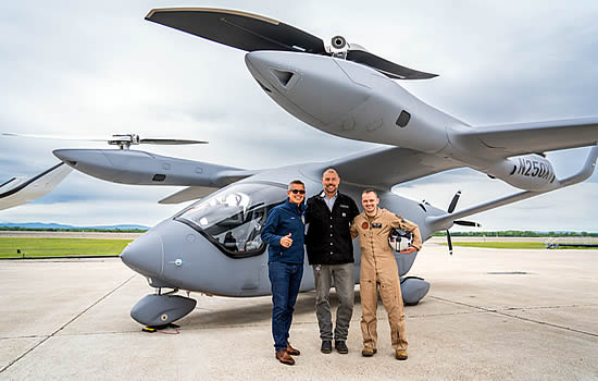 Sec. Duffy (left); Kyle Clark, BETA Technologies President and CEO (middle); Nate Moyer, Experimental Test Pilot (right) Advanced air mobility aircraft will radically redefine personal travel, cargo, medical, and military operations. Sec. Duffy (left); Kyle Clark, BETA Technologies President and CEO (middle); Nate Moyer, Experimental Test Pilot (right) Advanced air mobility aircraft will radically redefine personal travel, cargo, medical, and military operations.